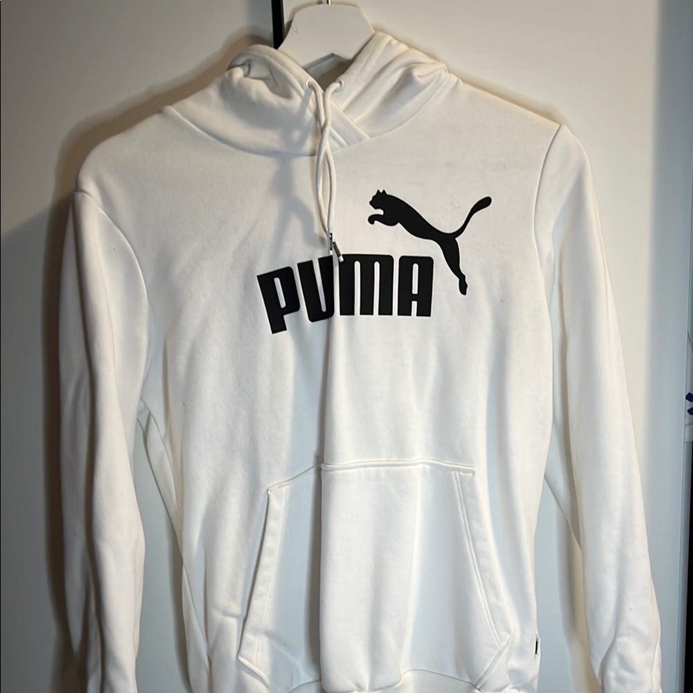 Puma White Sweater with Bold Logo and Hood